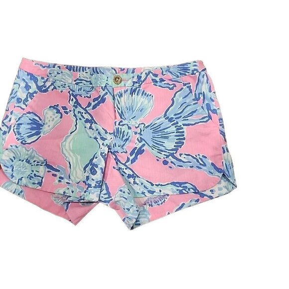 Lilly Pulitzer Adie Shorts in Pink & Blue Seashell Pattern Beach Women's 2 - Picture 2 of 8